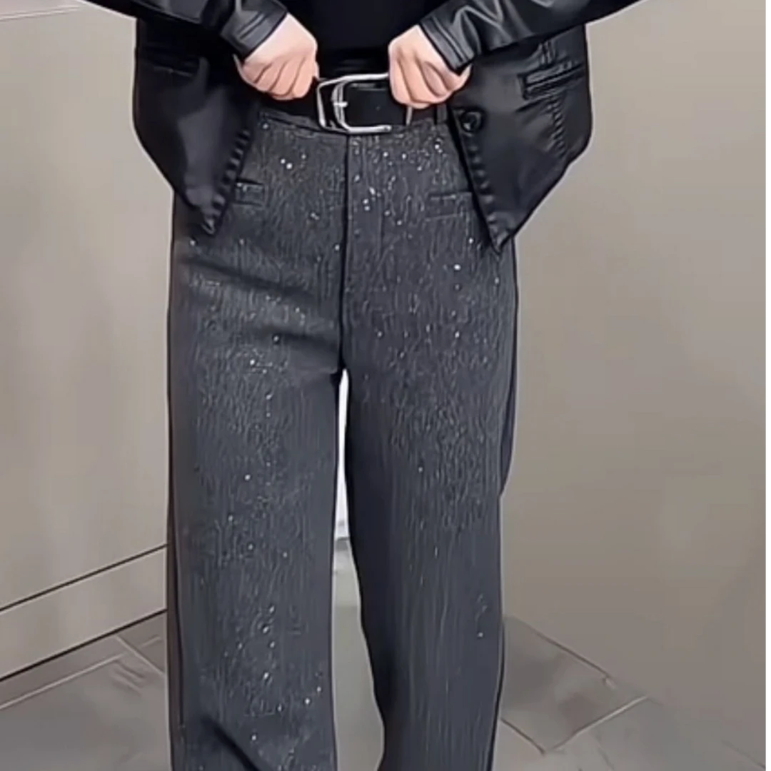 2024新款星空尼满天星直筒休闲裤女显瘦百搭