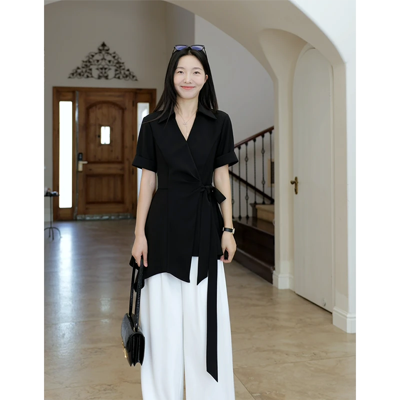 【断码特价 现货不补】不规则绑带不规则显瘦衬衫 G924Z08264