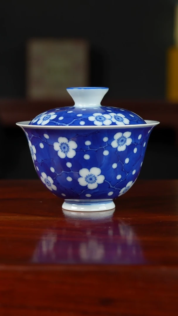 祖传窑 冰满梅两才盖碗 真柴窑传承400年