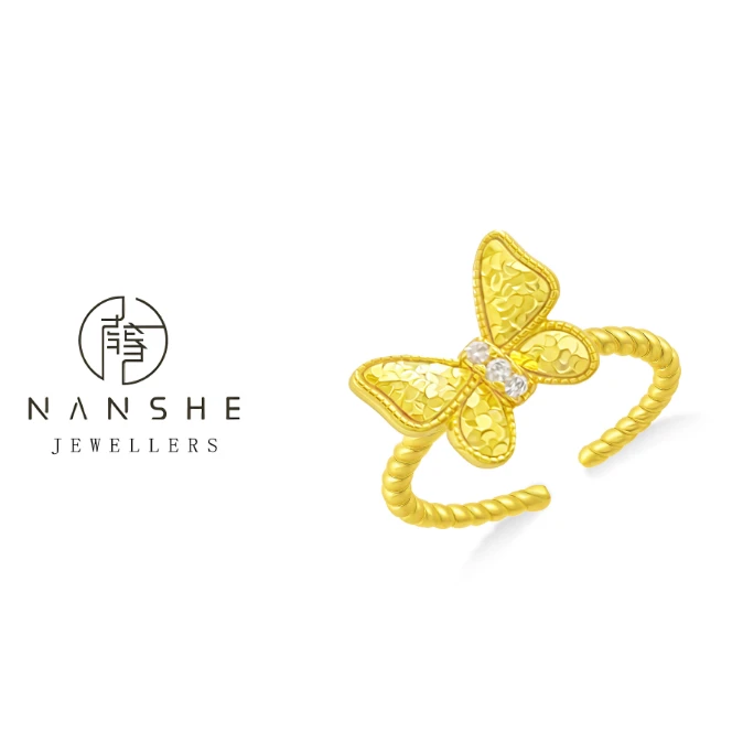 NANSHE/南奢 cnc碎冰冰精致古法蝴蝶戒指 L1436