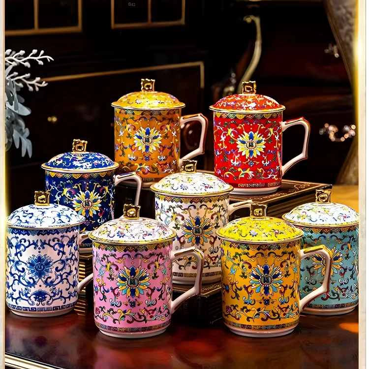 景德镇陶瓷茶杯带盖家用办公室水杯大号会议泡茶杯子瓷杯子带盖子