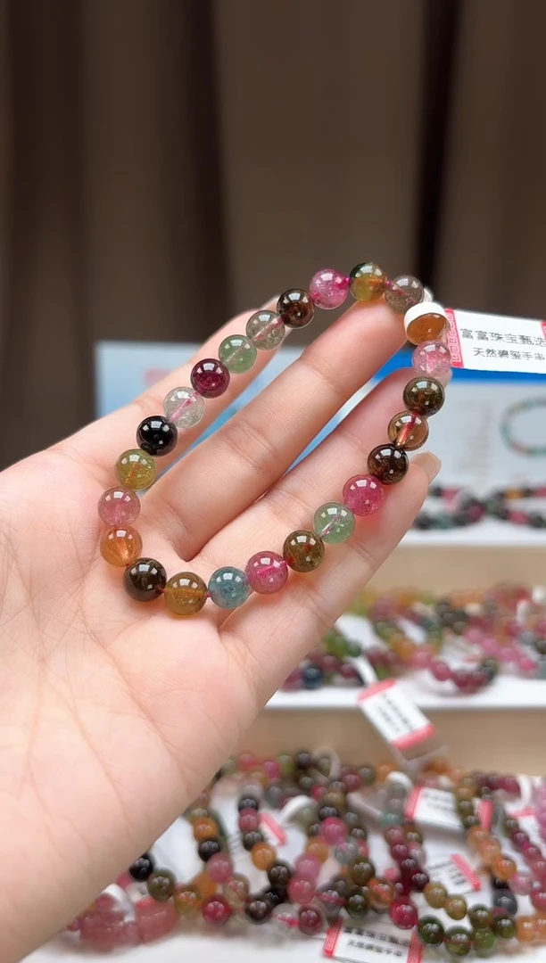 未镶嵌手串碧玺7.8mm巴西老料玻璃体糖果色碧玺单圈手串