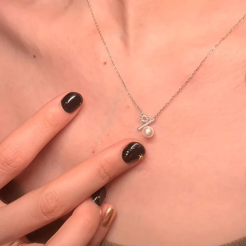 合金项链 百分比符号珍珠项链高级感轻奢小众配裙子气质锁骨链