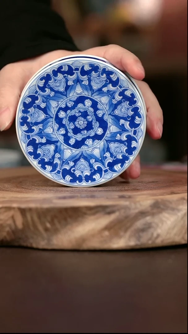 手绘微瑕 高温现代瓷 气窑  敦煌宝相盖置9CM