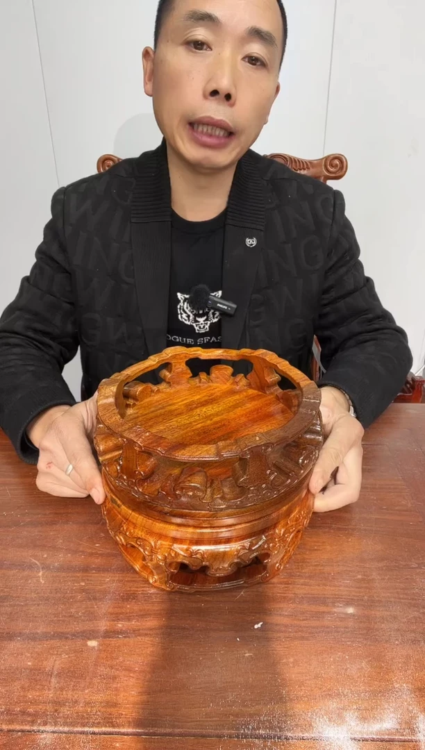 木低**华瑕疵处理老花整木雕刻圆形20*22*8两个