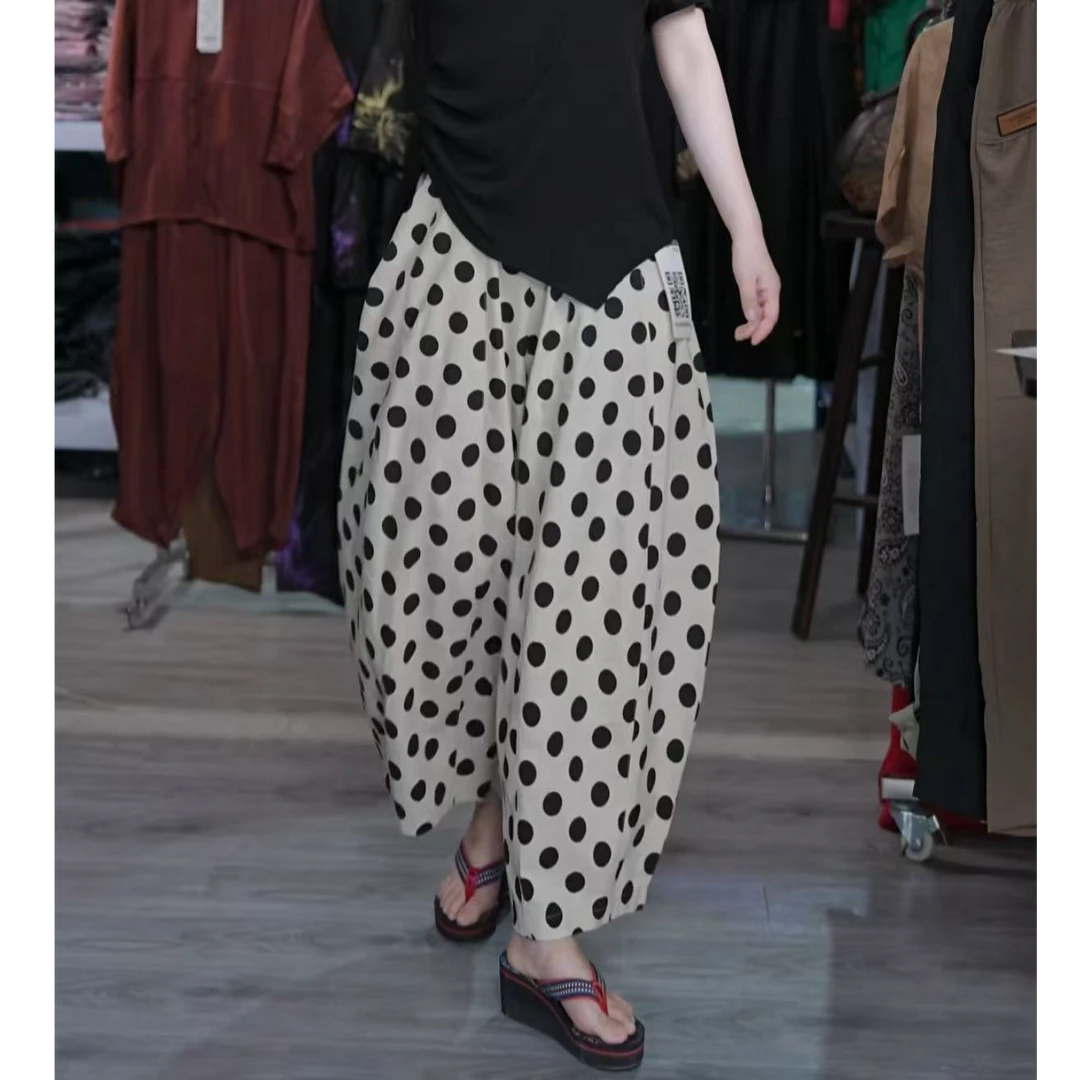 [雷小七专属]百搭时尚潮流休闲气质显瘦轻奢女款波点休闲裤1255