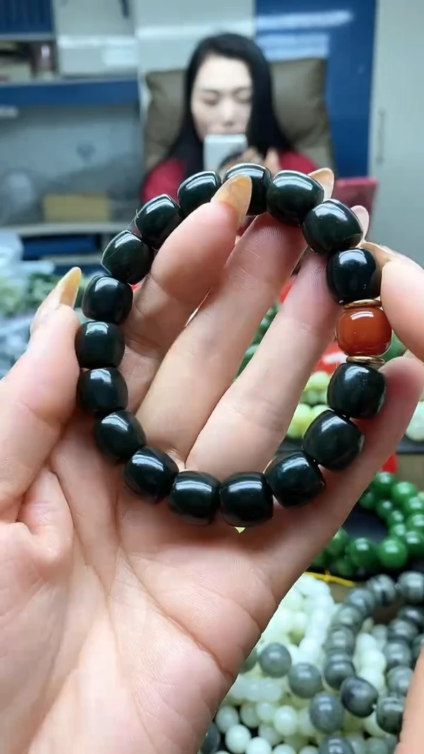未镶嵌手串和田玉直切油青料12
