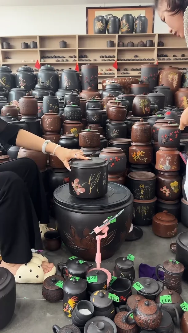 瑕疵茶叶罐 鼓盖 小五饼 彩填   469