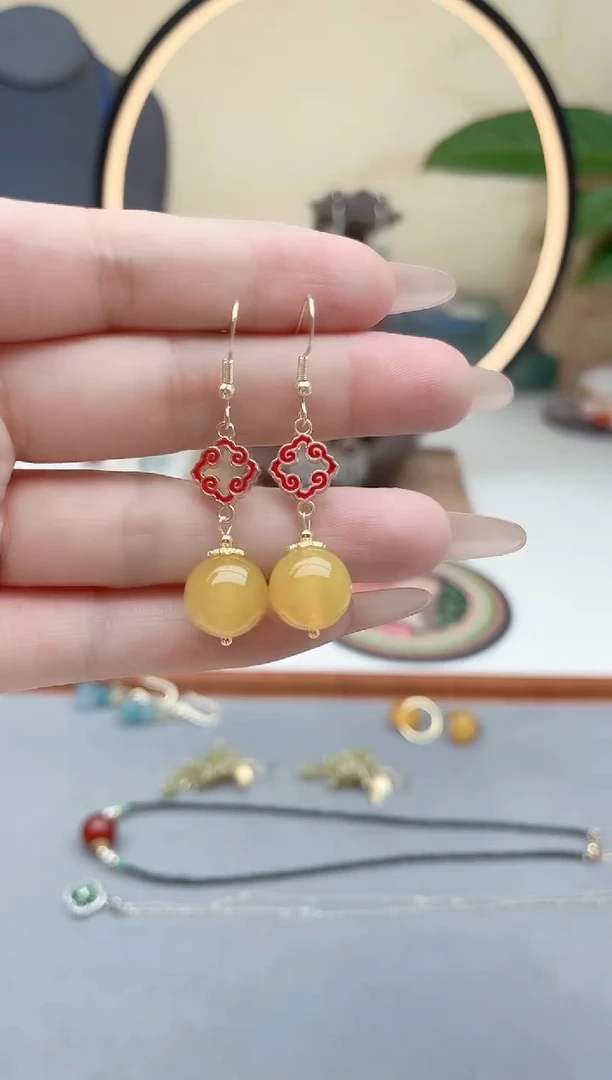 玛瑙/玉髓耳饰银S925镶嵌6502