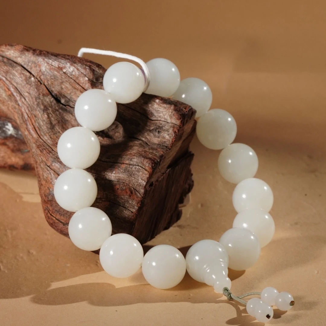 HG180054和田玉白玉圆珠手串