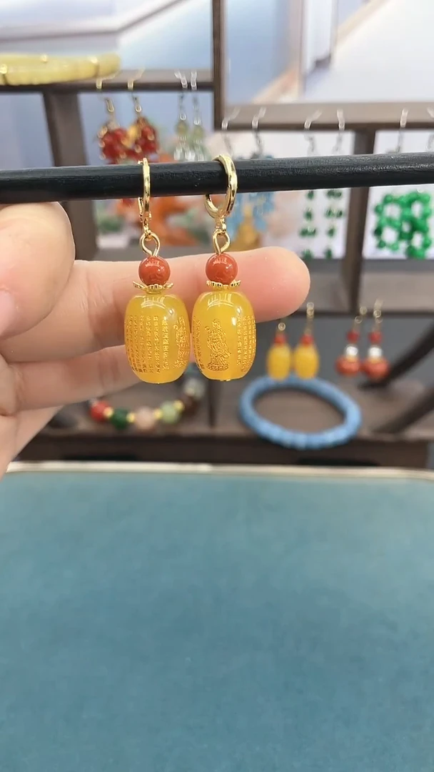 未镶嵌耳饰玛瑙/玉髓黄色路路通