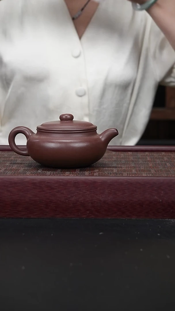 茶壶紫砂jf紫泥扁腹