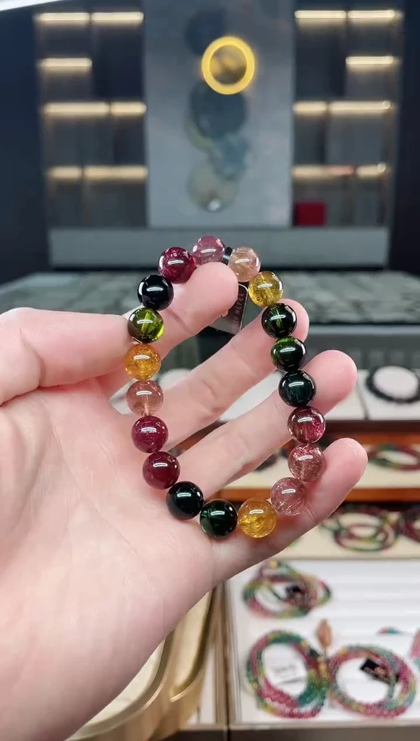 未镶嵌冰透体老矿碧玺彩虹单圈手串10mm+碧玺多样性发一条xion
