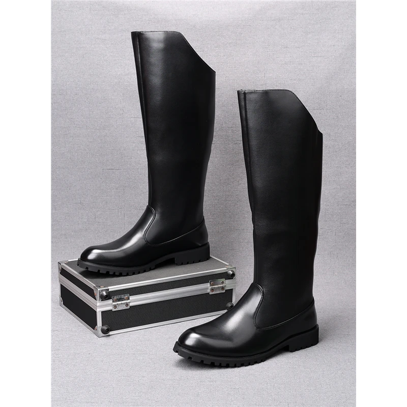 ICCLEK秋冬季高筒男靴拉链马丁靴长靴加绒保暖棉靴西部牛仔骑马靴