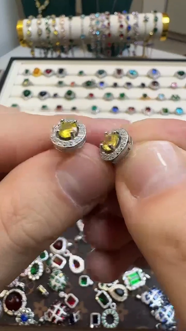 未镶嵌耳饰紫晶黄水晶耳饰