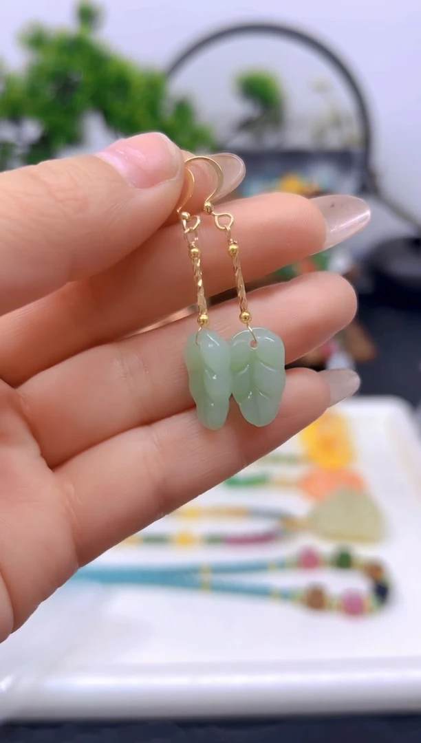 【闪购商品】和田玉耳饰14K金镶嵌耳饰E302