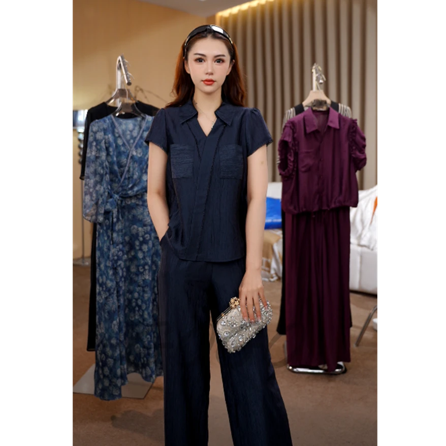 巴黎夜蓝 G6292阔腿裤套装女夏季2025新款时尚洋气轻奢高端两件套
