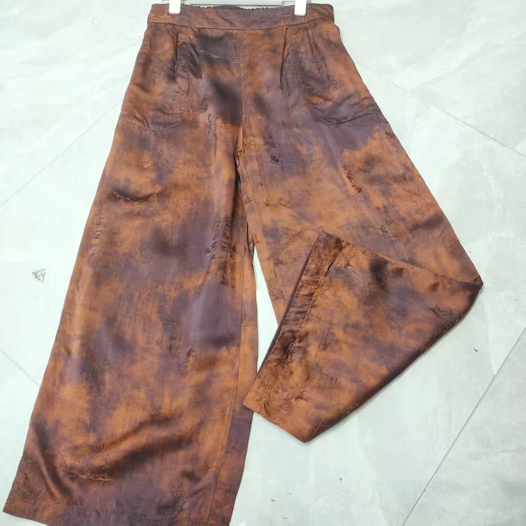 【湖光映塔】香云重缎双面双穿高端女士宽松裤260