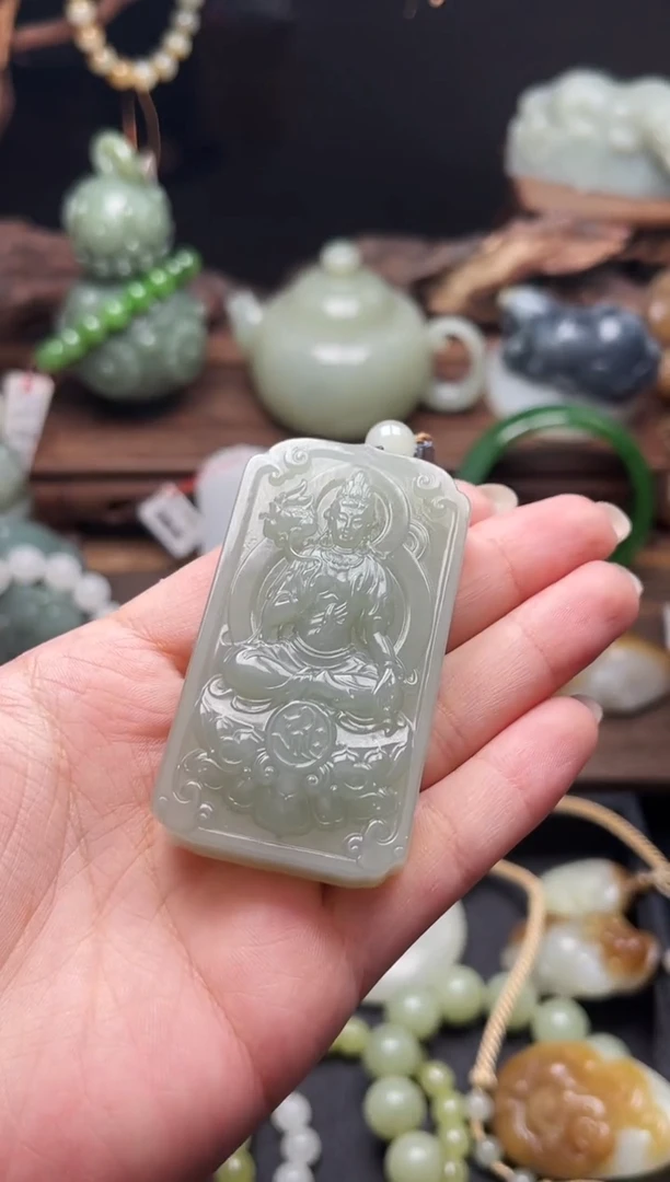 和田玉未镶嵌吊坠(不含链)青海湖水绿 观音牌9002718