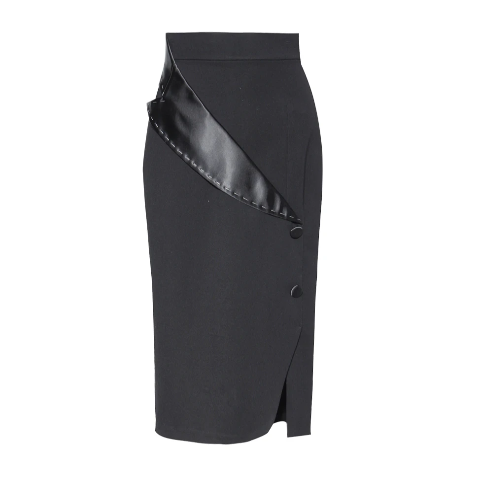 CHICCOMAO缎面拼接设计感西服裙C232-1630-40