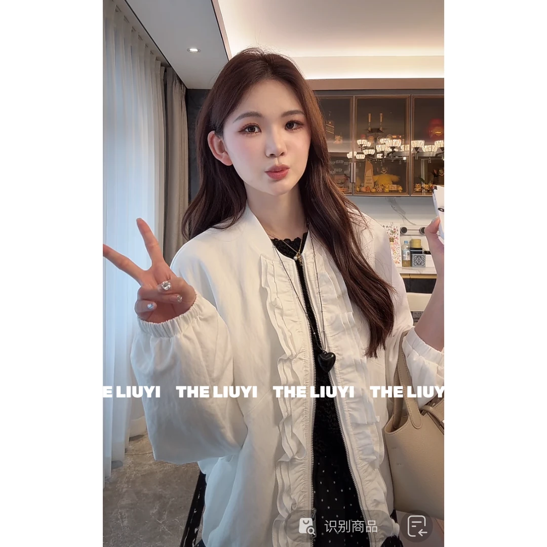 【LIUYI】奶昔白~春夏重工设计花边拉链外套53139