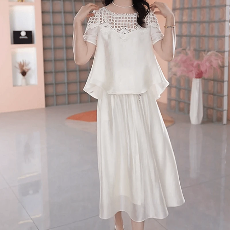 上衣+半身裙2025夏季新款时尚优雅简约纯色修身收腰显瘦洋气套装