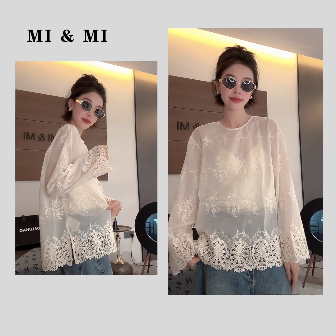 MI & MI 蕾丝花边下摆网纱小衫春季新款上新百搭款 2502-078