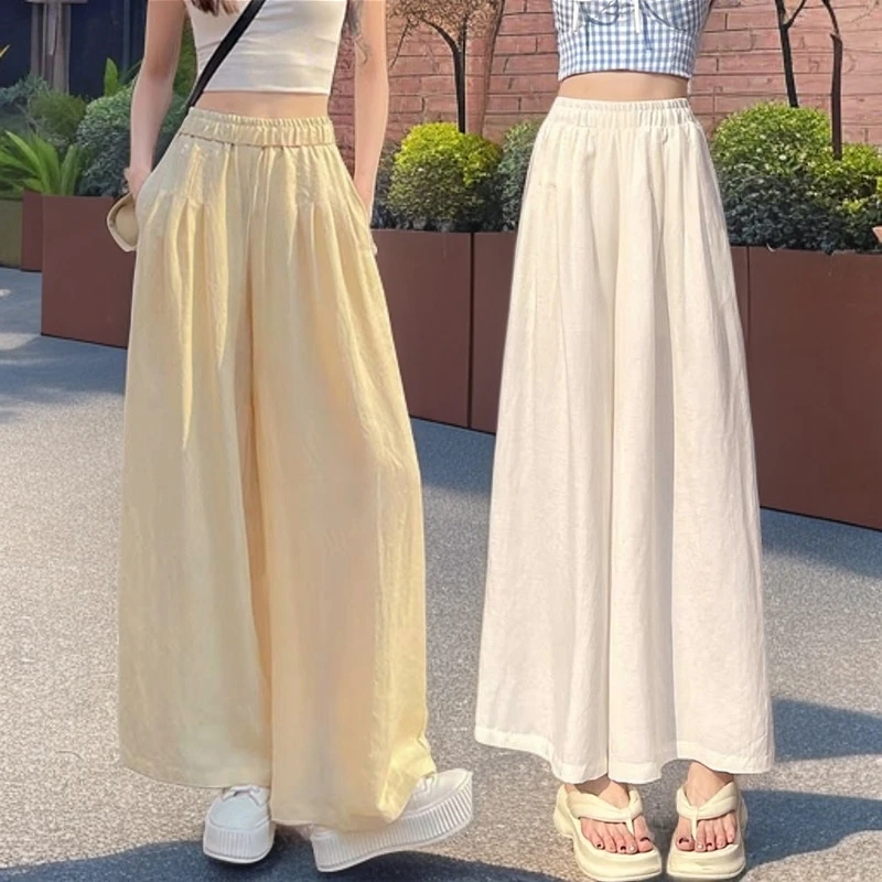 女童夏季九分裙裤薄款2025新款凉感女孩宽松阔腿裤垂感防蚊休闲裤