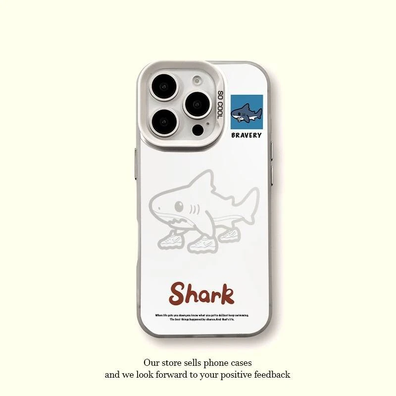 可爱鲨鱼苹果17手机壳华为70oppo小米15红米iPhone16pro保护套