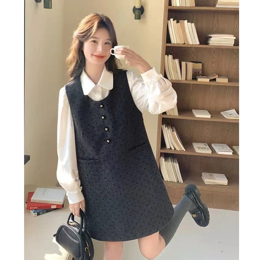 休闲风可爱风时尚套装女装秋季显瘦秋冬背心连衣裙