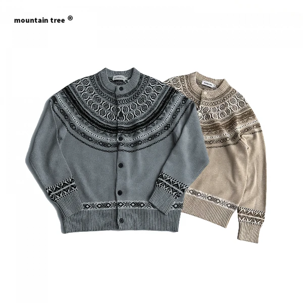 mountain tree费尔岛长袖混纺毛衣针织开衫秋冬保暖百搭老钱风
