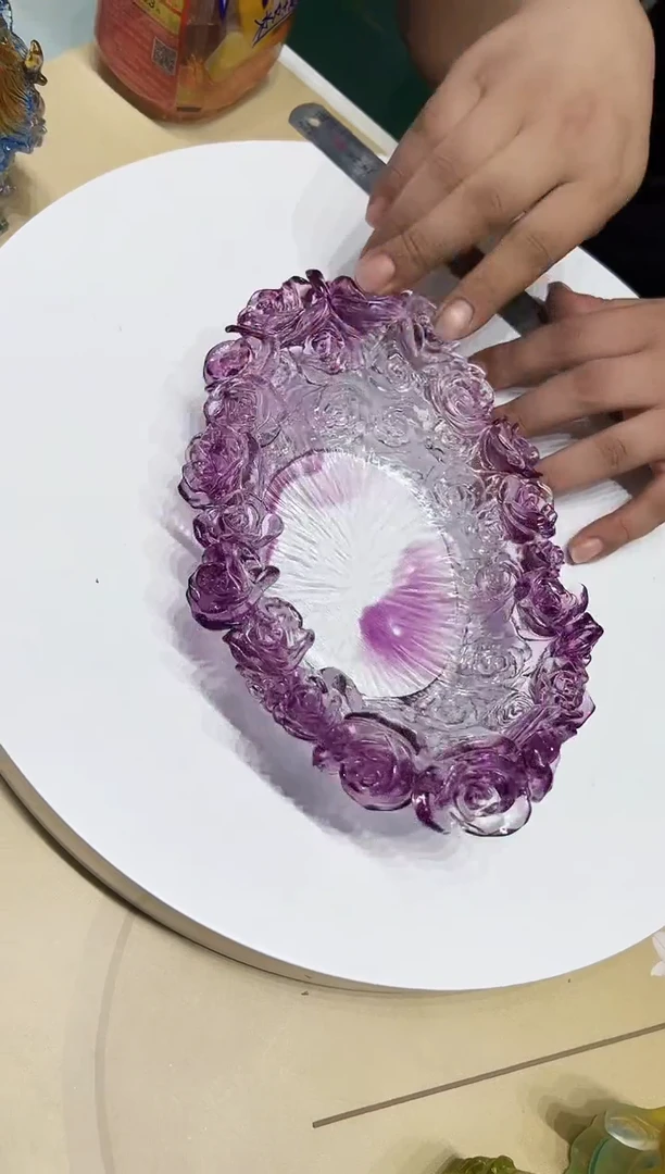 泥塑古法琉璃果盘摆件