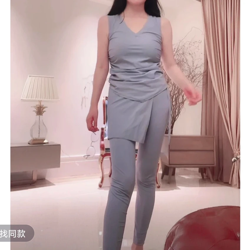运动三件套装灰蓝色  弹性