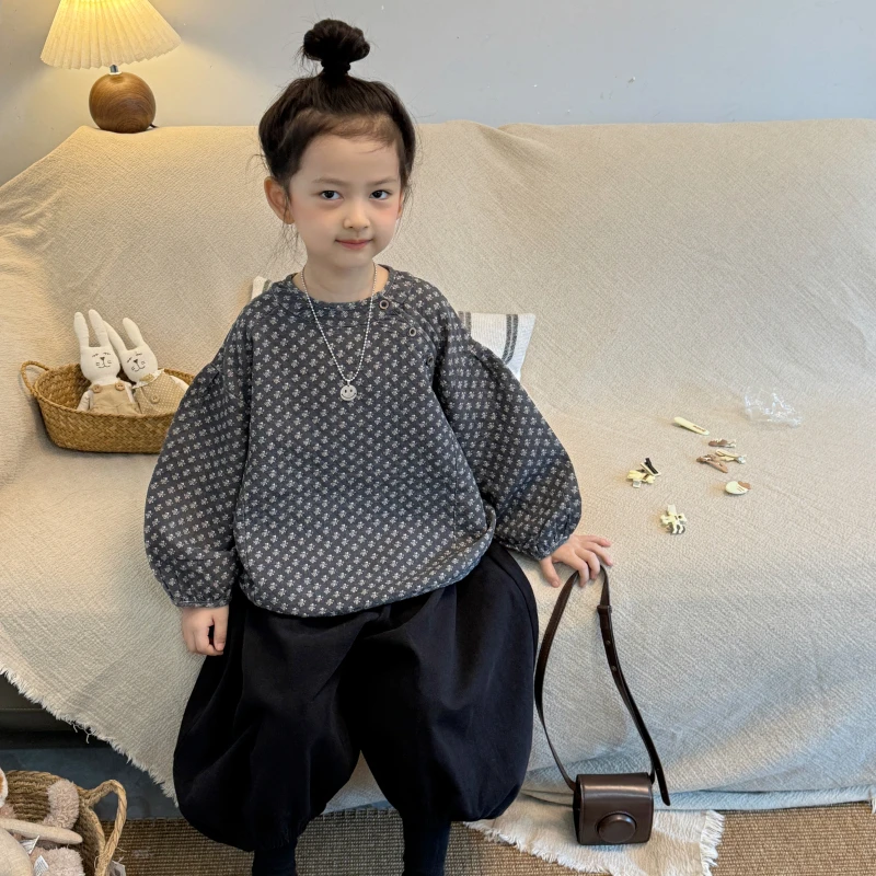 儿童秋季韩版斜襟钉扣复古小花上衣FY138
