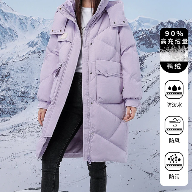 E354#白鸭绒长款43L21款羽绒服冬季大长款