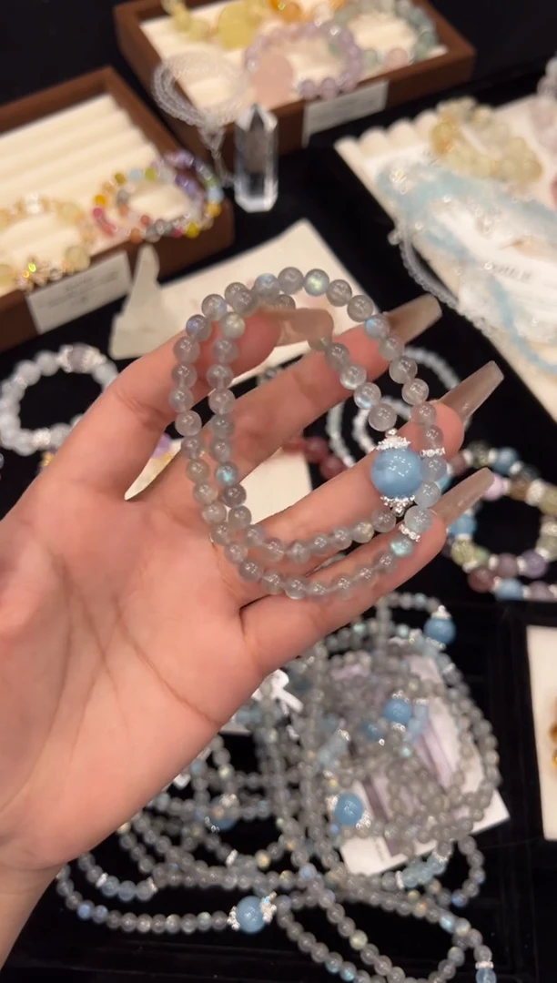 【闪购商品】水晶手链合金灰月光双圈手链x1242