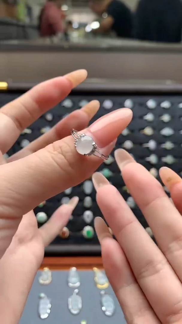 银S925镶嵌戒指翡翠天然缅甸翡翠A货