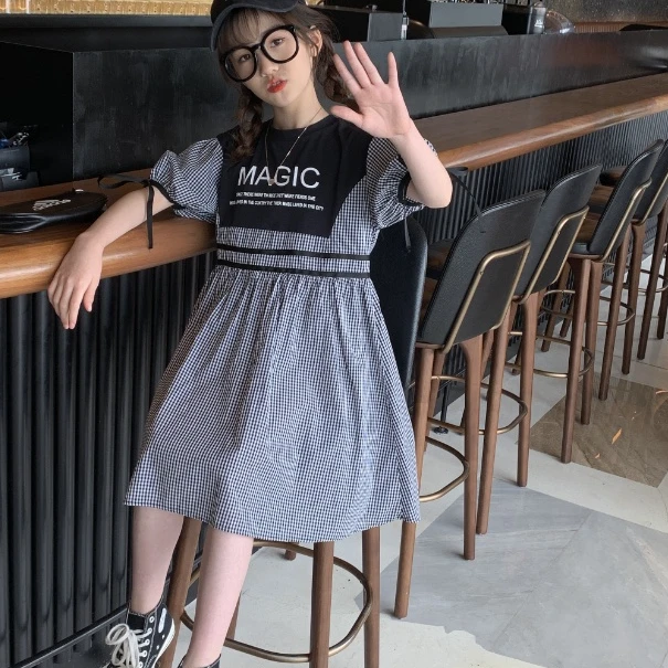 新F7-221唯女童夏季格子连衣裙(QZ0214)