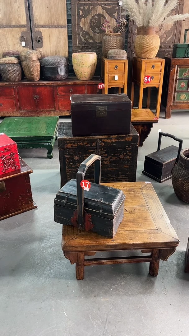 木秋**喜实木材质食盒老物件