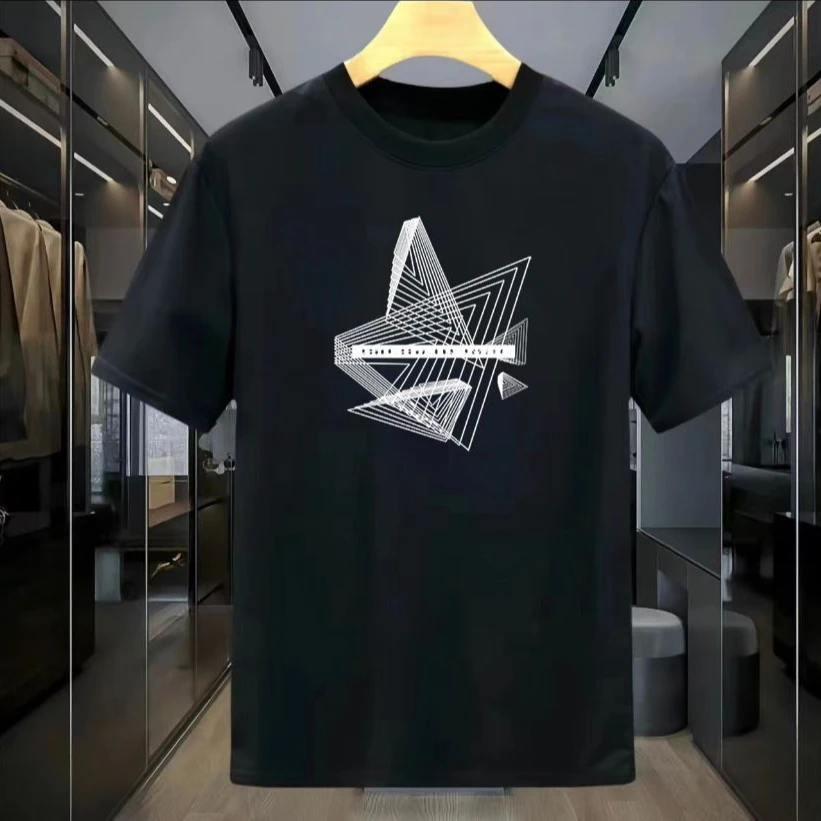 2025夏季新款潮牌简约线条印花短袖T恤男女同款休闲圆领百搭上衣