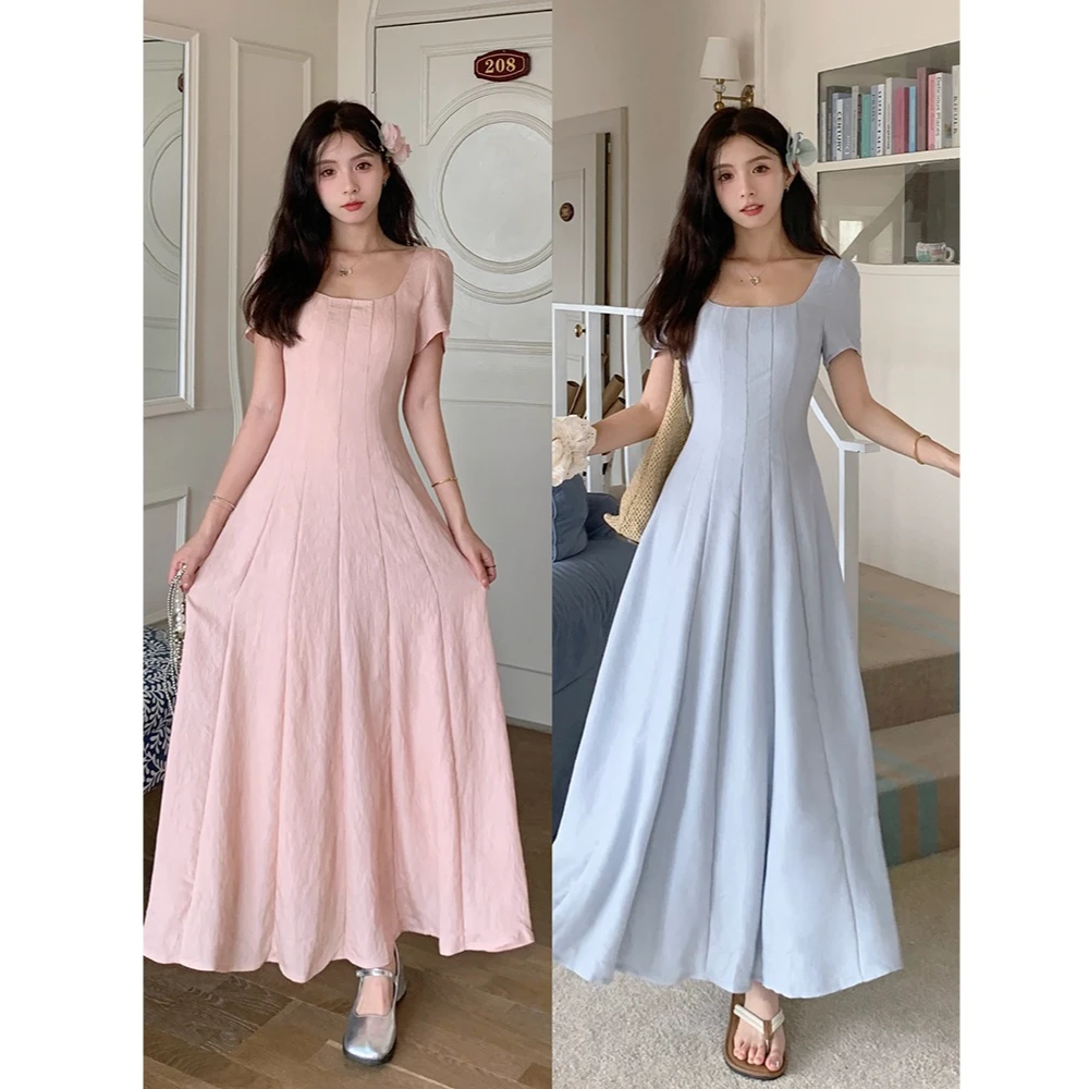 【现货】大码法式赫本风月光少女简约夏季收腰显瘦连衣裙9222