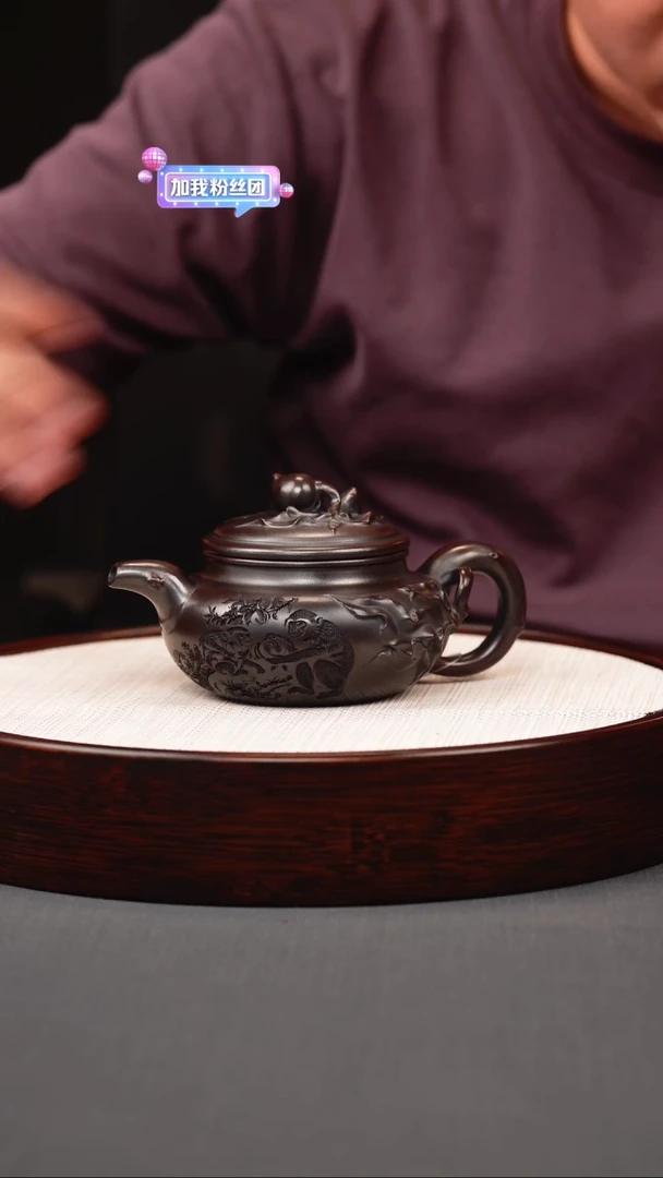 茶壶紫砂古红泥寿桃仿古