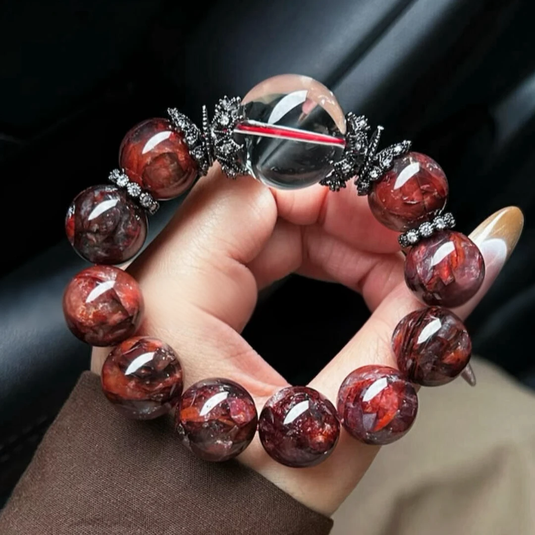 【一路生花】红胶花+白水晶  大mm数 水晶手串（注：多样性发其一)