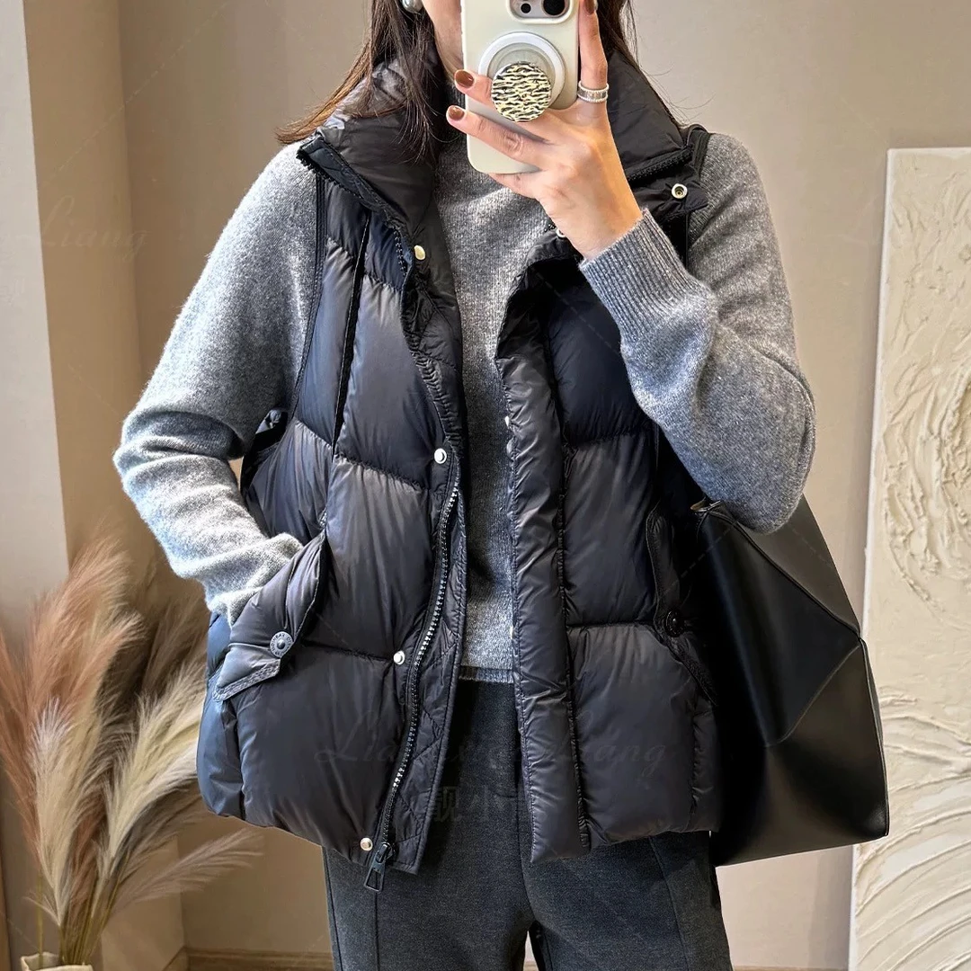 秋冬新款白鸭绒宽松马甲欧货立领拉链显瘦羽绒保暖时尚百搭外套