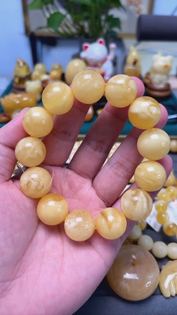 手串蜜蜡未镶嵌p76精品瓷白花蜡手串 45.98克 18mm