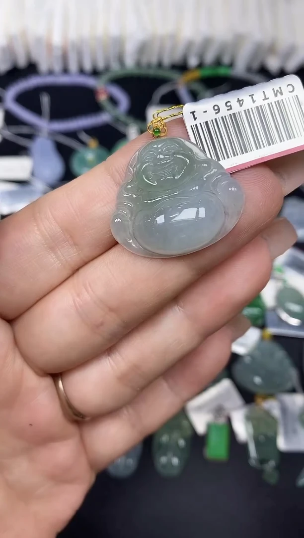 吊坠(不含链)18K金镶嵌翡翠佛公18K金扣镶嵌@@CMT1456-1