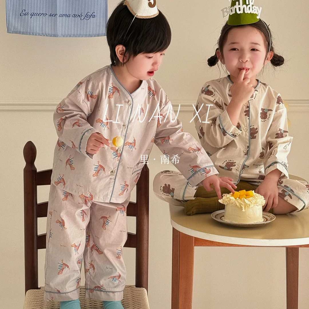 儿童家居服套装春夏新款中小童薄棉卡通睡衣男女童宝宝洋气两件套