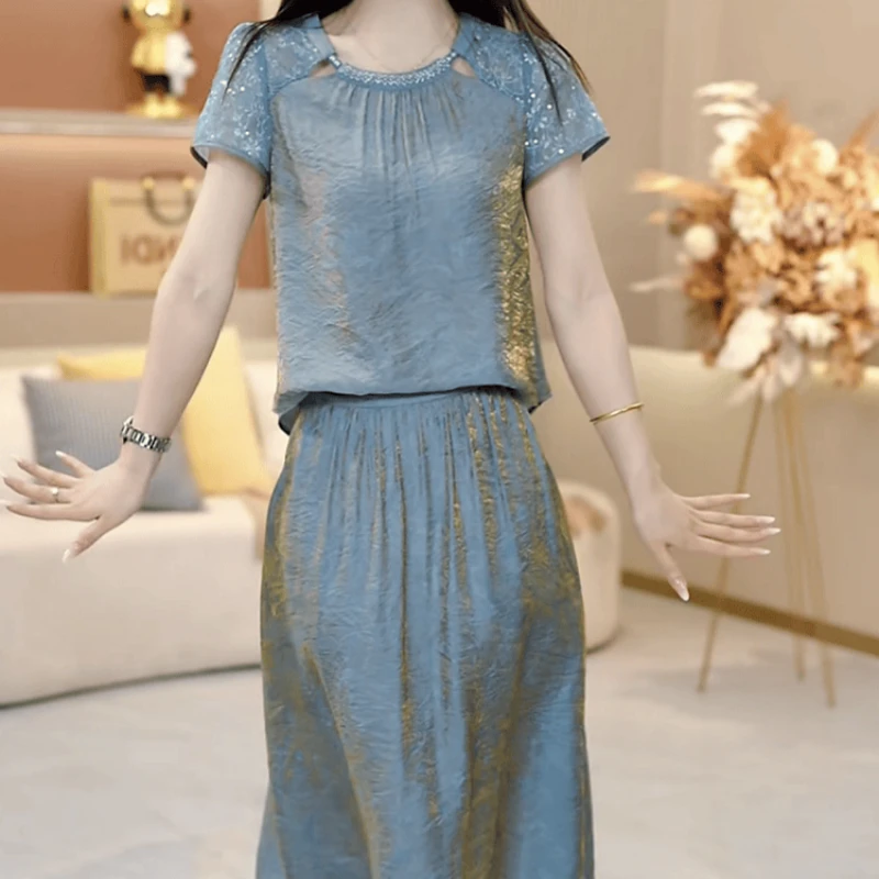 【上衣+半身裙】2025夏季新款时尚高端优雅洋气减龄休闲精致两件套