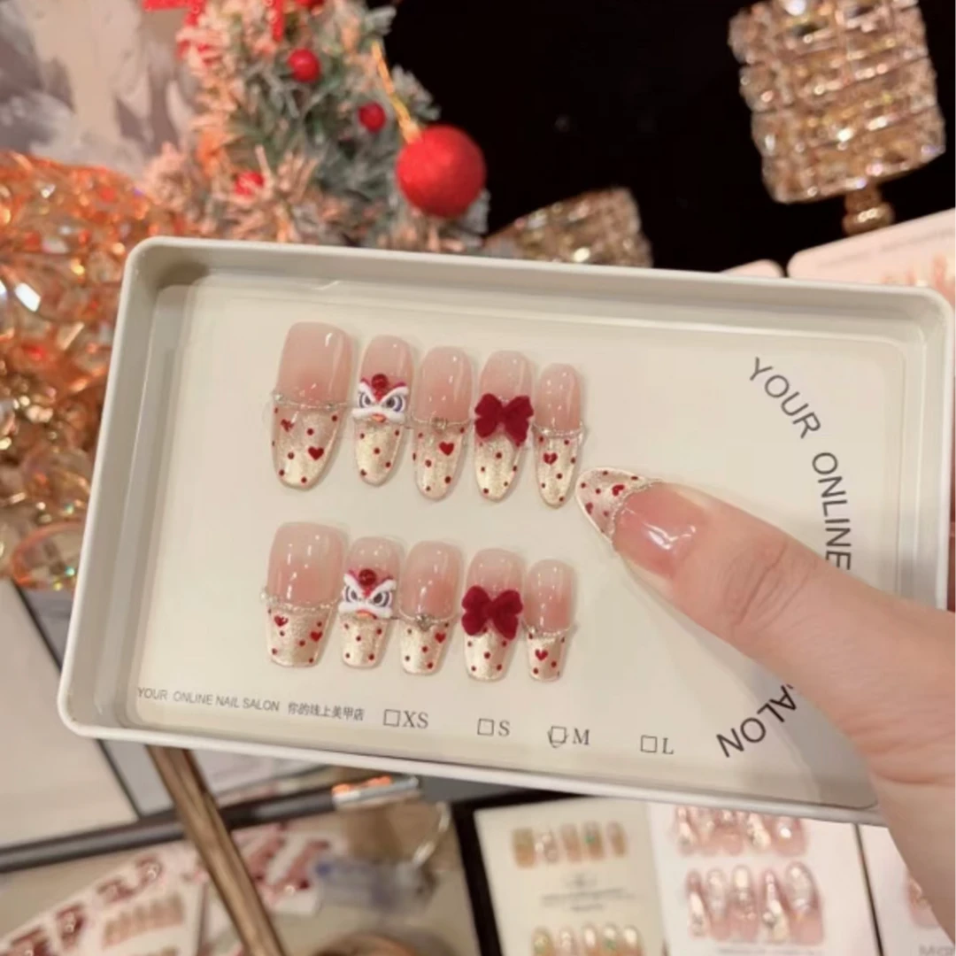 【 心悦醒狮】K纯手工穿戴甲气质款新年氛围美甲穿戴甲可卸10片装Y