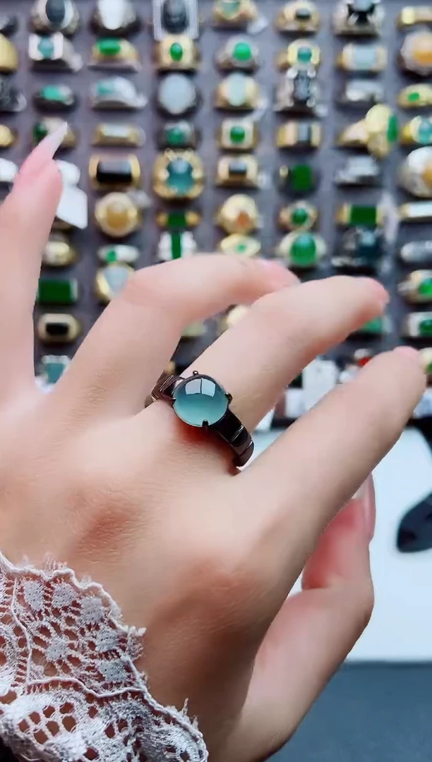 银S925镶嵌戒指翡翠天然翡翠男戒